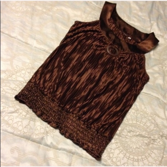 BEAUTIFUL shimmery brown/bronze semi sheer top fits size S - Picture 2 of 2